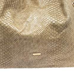 Pre Owned Emporio Armani Beige Glittery Snakeskin Embossed Leather Chain Detail Hobo