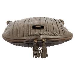 Pre Owned Emporio Armani Grey Leather Leather Zip Around Hobo