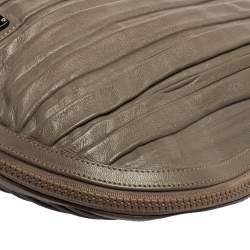 Pre Owned Emporio Armani Grey Leather Leather Zip Around Hobo