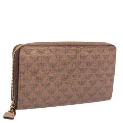 Emporio Armani Beige Printed Leather Zip Around Wallet