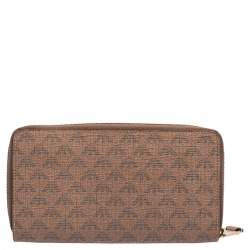 Emporio Armani Beige Printed Leather Zip Around Wallet