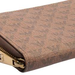 Emporio Armani Beige Printed Leather Zip Around Wallet