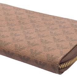 Emporio Armani Beige Printed Leather Zip Around Wallet