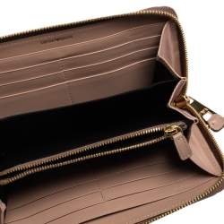 Emporio Armani Beige Printed Leather Zip Around Wallet