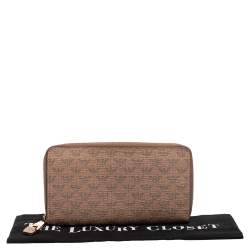 Emporio Armani Beige Printed Leather Zip Around Wallet