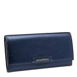 Emporio Armani Metallic Navy Blue Leather Continental Wallet