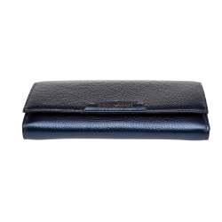 Emporio Armani Metallic Navy Blue Leather Continental Wallet