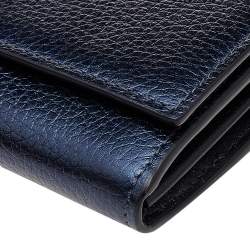 Emporio Armani Metallic Navy Blue Leather Continental Wallet
