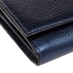 Emporio Armani Metallic Navy Blue Leather Continental Wallet