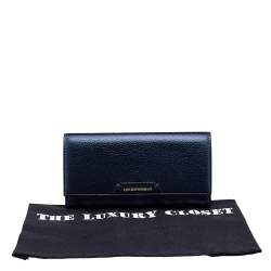 Emporio Armani Metallic Navy Blue Leather Continental Wallet