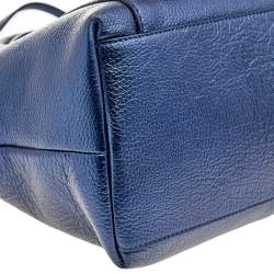 Pre Owned Emporio Armani Metallic Navy Blue Leather Tote