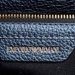 Pre Owned Emporio Armani Metallic Navy Blue Leather Tote