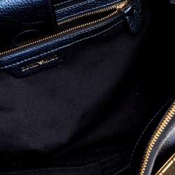 Pre Owned Emporio Armani Metallic Navy Blue Leather Tote
