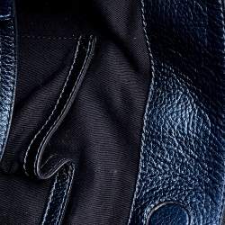 Pre Owned Emporio Armani Metallic Navy Blue Leather Tote