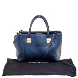 Pre Owned Emporio Armani Metallic Navy Blue Leather Tote