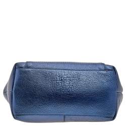 Pre Owned Emporio Armani Metallic Navy Blue Leather Tote