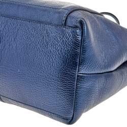 Pre Owned Emporio Armani Metallic Navy Blue Leather Tote