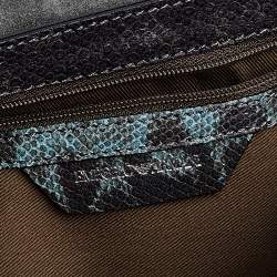 Pre Owned Emporio Armani Blue Snake Embossed Leather Flap Shoulder Bag