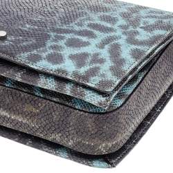 Pre Owned Emporio Armani Blue Snake Embossed Leather Flap Shoulder Bag