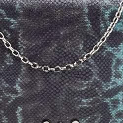 Pre Owned Emporio Armani Blue Snake Embossed Leather Flap Shoulder Bag