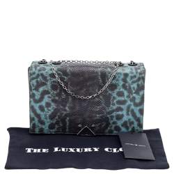 Pre Owned Emporio Armani Blue Snake Embossed Leather Flap Shoulder Bag
