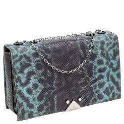 Pre Owned Emporio Armani Blue Snake Embossed Leather Flap Shoulder Bag