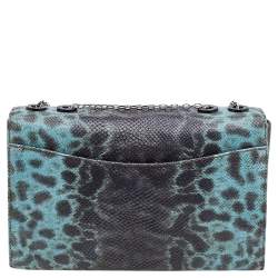 Pre Owned Emporio Armani Blue Snake Embossed Leather Flap Shoulder Bag