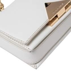 Pre Owned Emporio Armani White Leather Flap Crossbody Bag