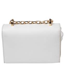 Pre Owned Emporio Armani White Leather Flap Crossbody Bag