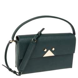 Pre Owned Emporio Armani Dark Green Saffiano Leather Flap Top Handle Bag