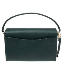 Pre Owned Emporio Armani Dark Green Saffiano Leather Flap Top Handle Bag