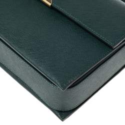 Pre Owned Emporio Armani Dark Green Saffiano Leather Flap Top Handle Bag