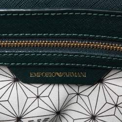 Pre Owned Emporio Armani Dark Green Saffiano Leather Flap Top Handle Bag