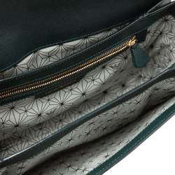 Pre Owned Emporio Armani Dark Green Saffiano Leather Flap Top Handle Bag