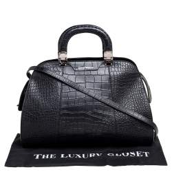 Pre Owned Emporio Armani Black Croc Embossed Leather Dome Satchel