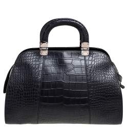Pre Owned Emporio Armani Black Croc Embossed Leather Dome Satchel