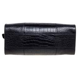 Pre Owned Emporio Armani Black Croc Embossed Leather Dome Satchel