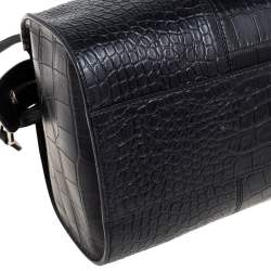 Pre Owned Emporio Armani Black Croc Embossed Leather Dome Satchel