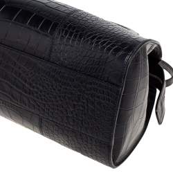 Pre Owned Emporio Armani Black Croc Embossed Leather Dome Satchel