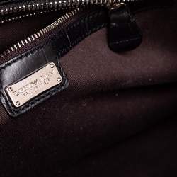 Pre Owned Emporio Armani Black Croc Embossed Leather Dome Satchel