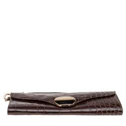 Pre Owned Emporio Armani Brown Croc Embossed Leather Continental Wallet