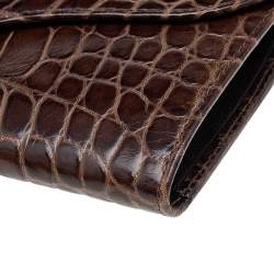 Pre Owned Emporio Armani Brown Croc Embossed Leather Continental Wallet