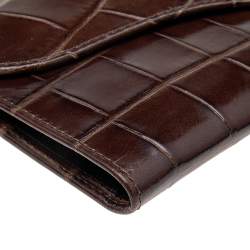Pre Owned Emporio Armani Brown Croc Embossed Leather Continental Wallet