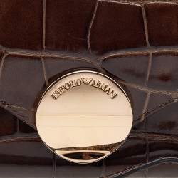 Pre Owned Emporio Armani Brown Croc Embossed Leather Continental Wallet