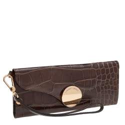 Pre Owned Emporio Armani Brown Croc Embossed Leather Continental Wallet