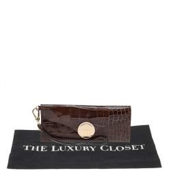 Pre Owned Emporio Armani Brown Croc Embossed Leather Continental Wallet