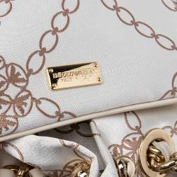 Pre Owned Emporio Armani Beige/Brown Logo Jacquard Fabric Chain Detail Hobo