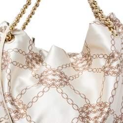 Pre Owned Emporio Armani Beige/Brown Logo Jacquard Fabric Chain Detail Hobo