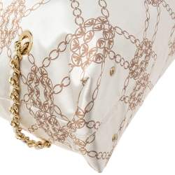 Pre Owned Emporio Armani Beige/Brown Logo Jacquard Fabric Chain Detail Hobo