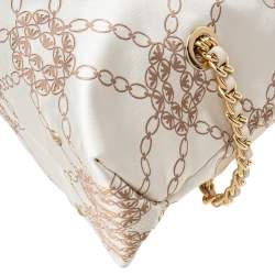 Pre Owned Emporio Armani Beige/Brown Logo Jacquard Fabric Chain Detail Hobo